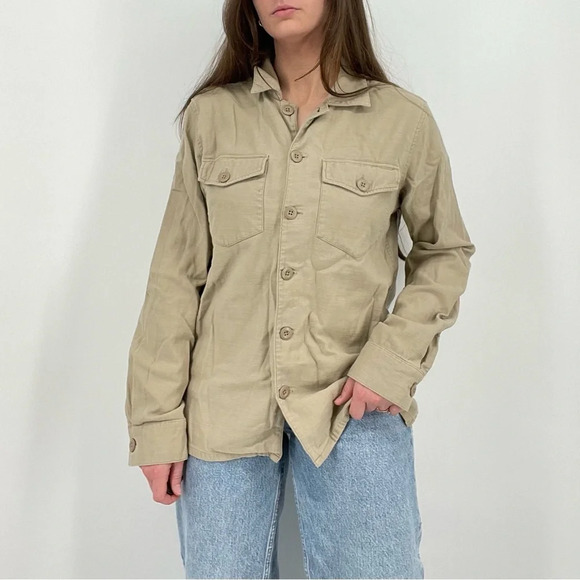 boho minimalist oatmeal jacket button down lightweight size s - Picture 9 of 10